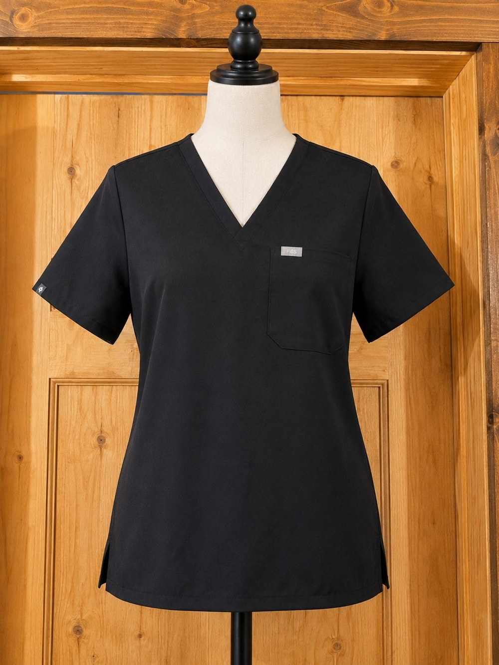 Figs Black V-Neck Women's Scrub Top
